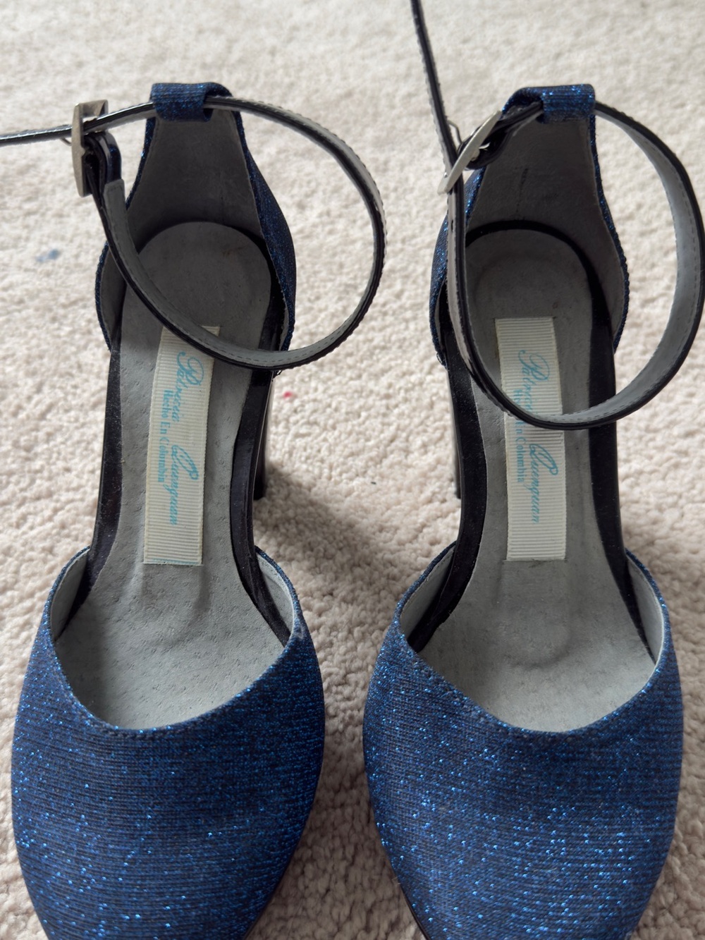 Women's Navy Blue Sparkle Ankle-Strap Heels